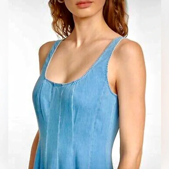 🌺🎉HP🎉🌺 NWT Staud Wells Midi Dress Light Wash Denim - Picture 4 of 16